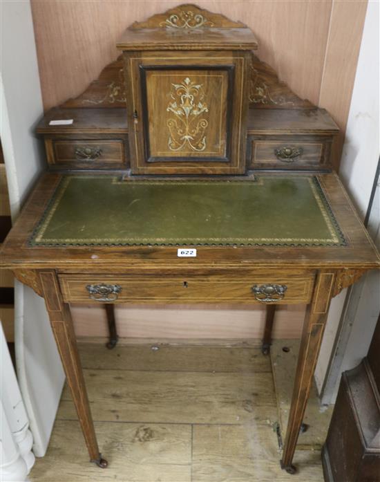 An Edwardian inlaid rosewood bonheur du jour, W.68cm
